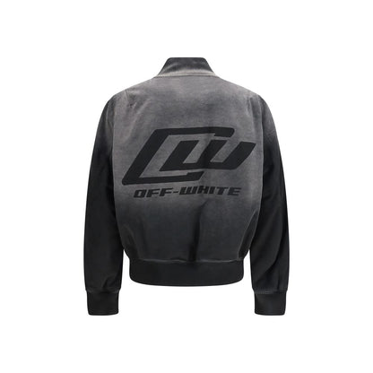 Bomber Jacket by Off-White for men in denim cotton black & white features a dramatic silhouette, showcasing a sophisticated and distinctive for a dramatic aesthetic.