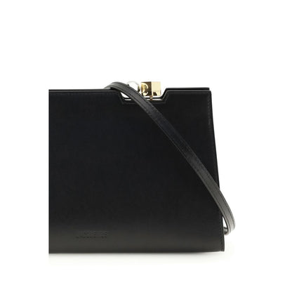 Shoulder Bag by Jacquemus for women in bos taurus calf leather black, gold & silver showcases a enviable silhouette, artfully detailed with a secure magnetic, organized , and versatile shoulder-strap & handle for a enviable look.