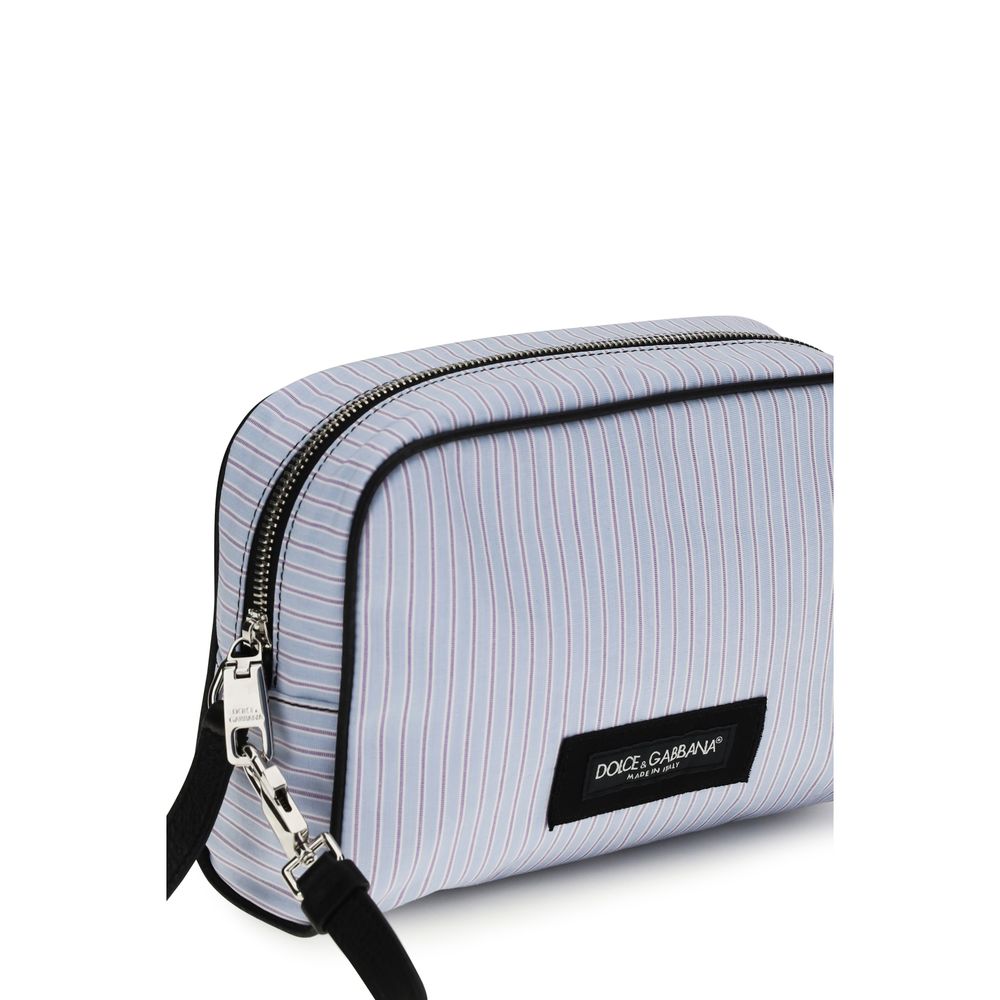 Handbag by Dolce & Gabbana for unisex in polyester polyurethane bos taurus calf leather & cotton blue, palladium, patterned & striped features a signature silhouette, showcasing a secure zipper and signature cardholder with versatile handle for a sophisticated look.