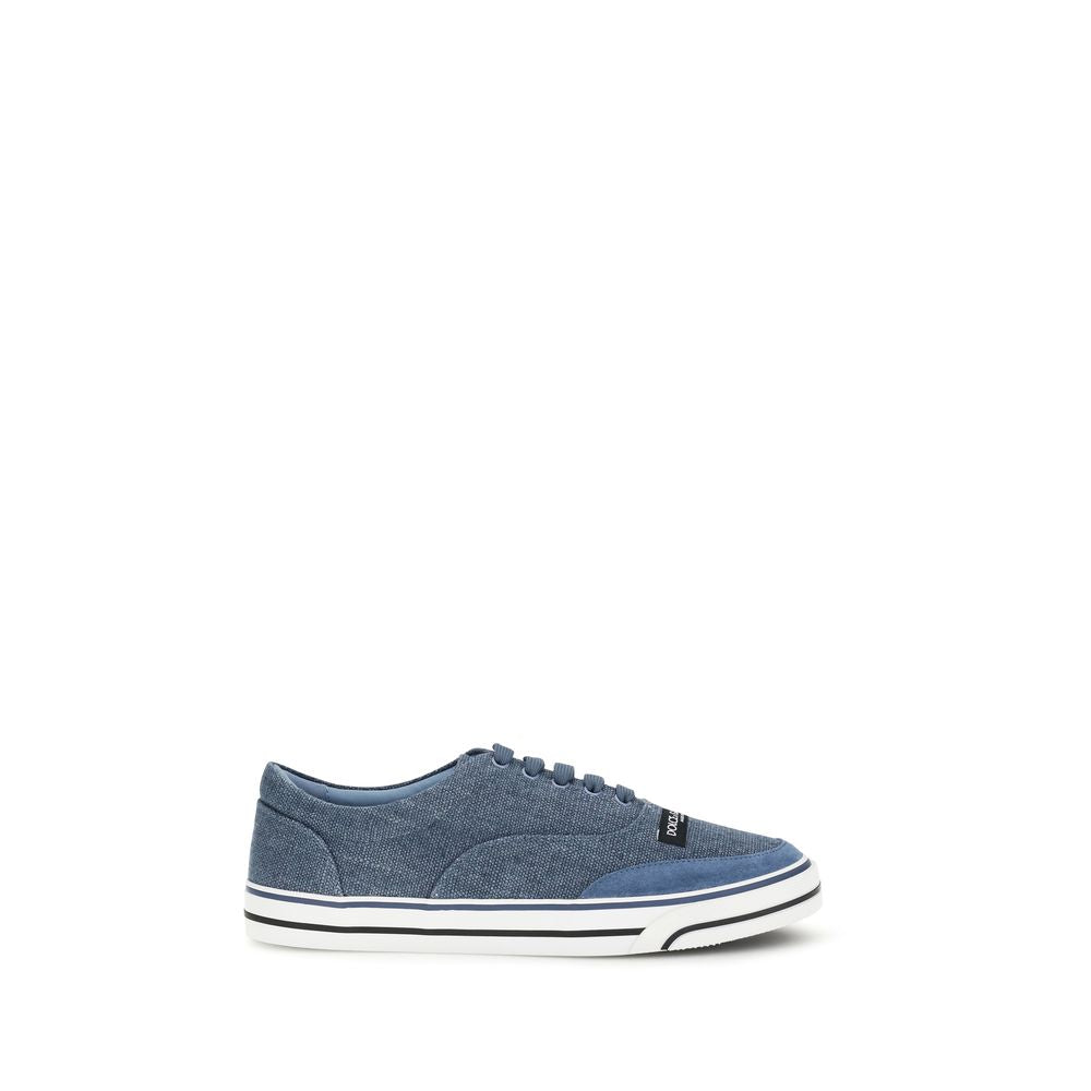 Dolce & Gabbana Men's Low Top Polyurethane Calf Leather Cotton & Linen Sneakers - Blue