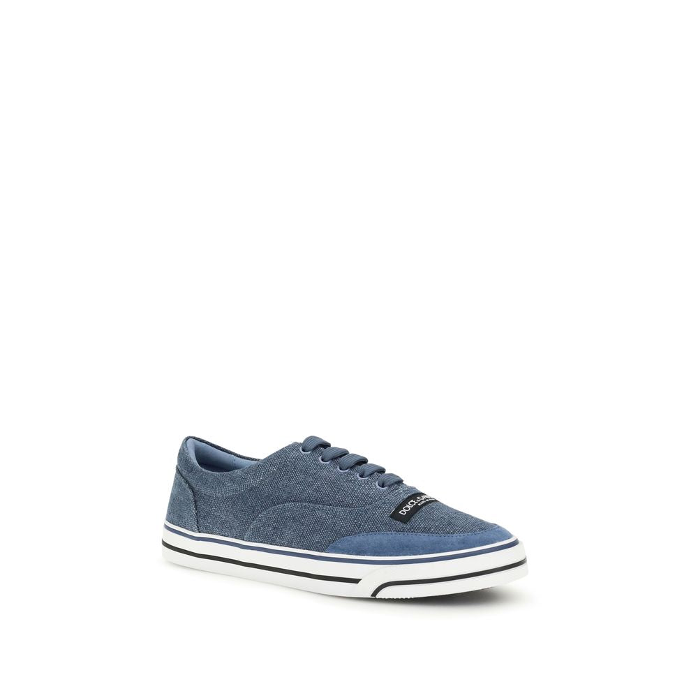 Dolce & Gabbana Men's Low Top Polyurethane Calf Leather Cotton & Linen Sneakers - Blue