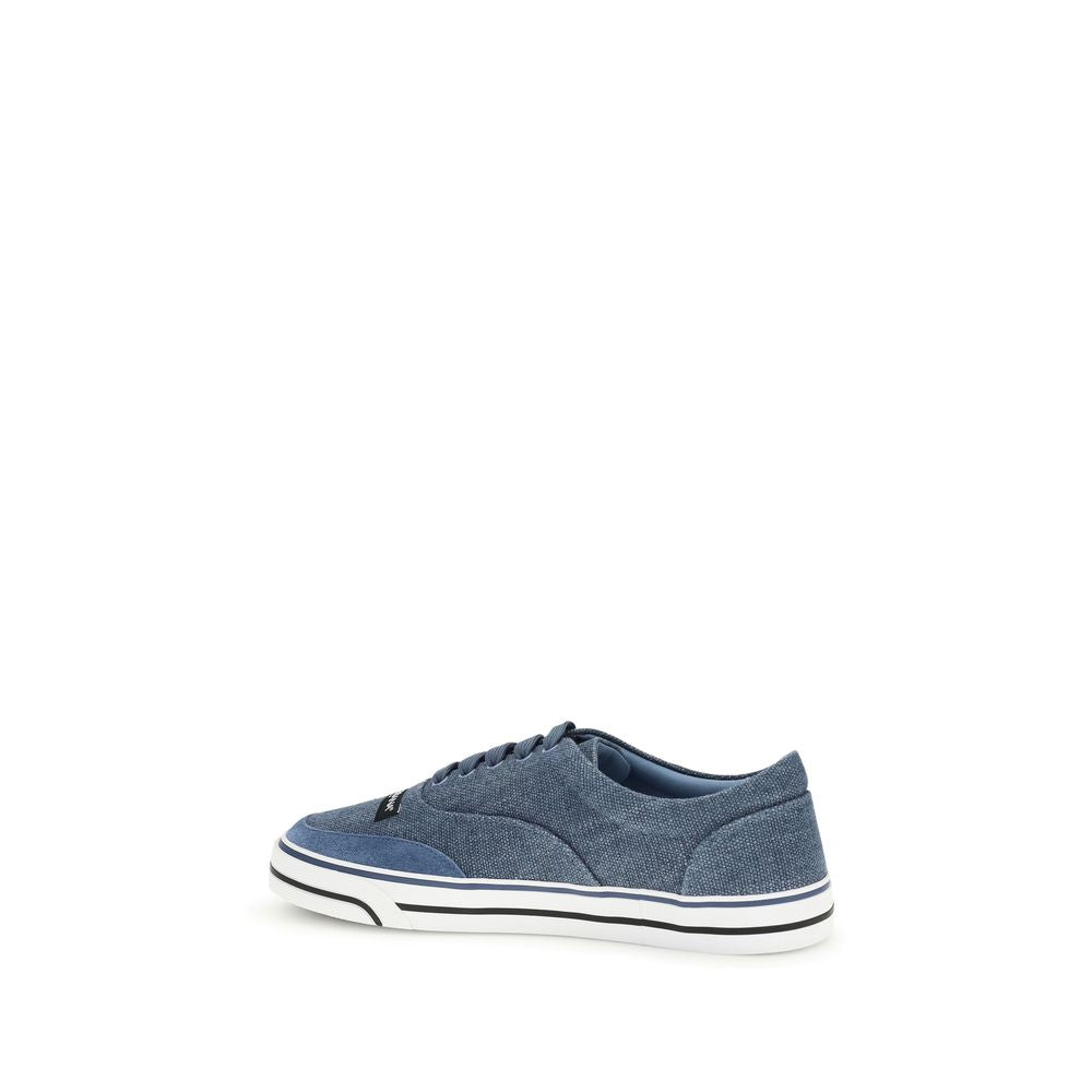 Dolce & Gabbana Men's Low Top Polyurethane Calf Leather Cotton & Linen Sneakers - Blue