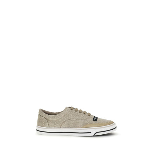 Sneakers by Dolce & Gabbana for men in bos taurus calf leather latex & linen beige features a chic design, perfectly showcasing the chic low-top style of this Men's Low Top Bos Taurus Calf Leather Latex & Linen Sneakers.