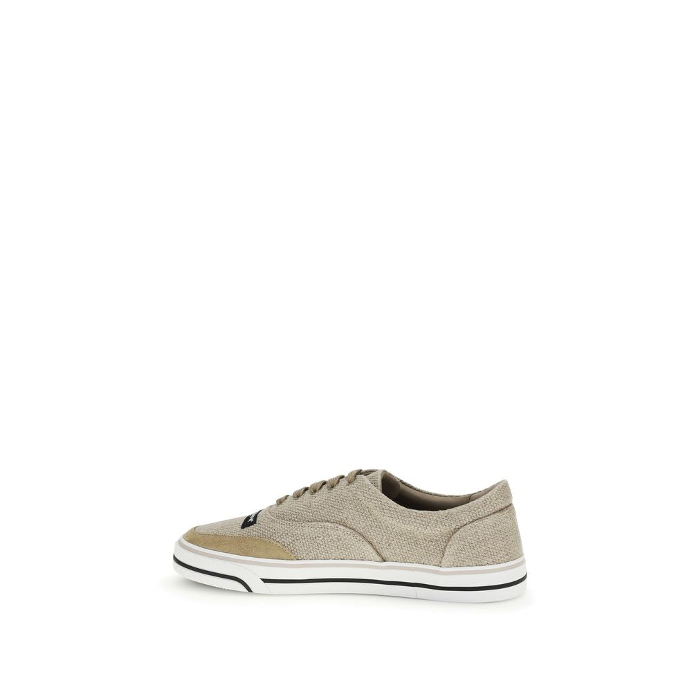 Sneakers by Dolce & Gabbana for men in bos taurus calf leather latex & linen beige features a chic design, perfectly showcasing the chic low-top style of this Men's Low Top Bos Taurus Calf Leather Latex & Linen Sneakers.