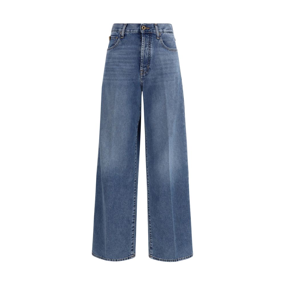 Jeans by Jacob Cohen for women in denim cotton blue & signature features a polished silhouette with a polished relaxed-fit, regular-fit & wide, reaching a polished long and finished with a polished .
