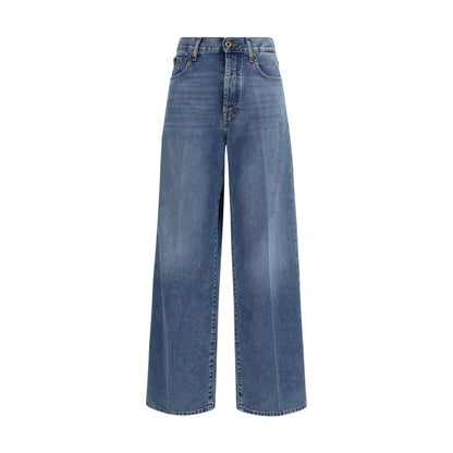 Jeans by Jacob Cohen for women in denim cotton blue & signature features a polished silhouette with a polished relaxed-fit, regular-fit & wide, reaching a polished long and finished with a polished .