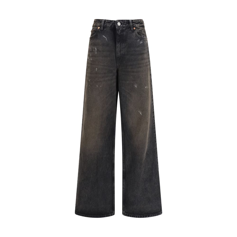 Jeans by Our Legacy for women in denim cotton black & herringbone presents a refined pantology silhouette, artfully defined by a refined pantology straight, relaxed-fit & regular-fit, long, and a sophisticated high rise.