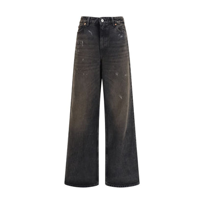 Jeans by Our Legacy for women in denim cotton black & herringbone presents a refined pantology silhouette, artfully defined by a refined pantology straight, relaxed-fit & regular-fit, long, and a sophisticated high rise.