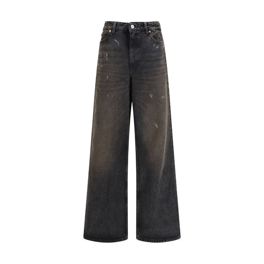 Jeans by Our Legacy for women in denim cotton black & herringbone presents a refined pantology silhouette, artfully defined by a refined pantology straight, relaxed-fit & regular-fit, long, and a sophisticated high rise.