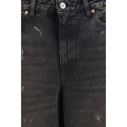 Jeans by Our Legacy for women in denim cotton black & herringbone features a polished silhouette with a polished straight, relaxed-fit & regular-fit, reaching a polished long and finished with a polished high rise.