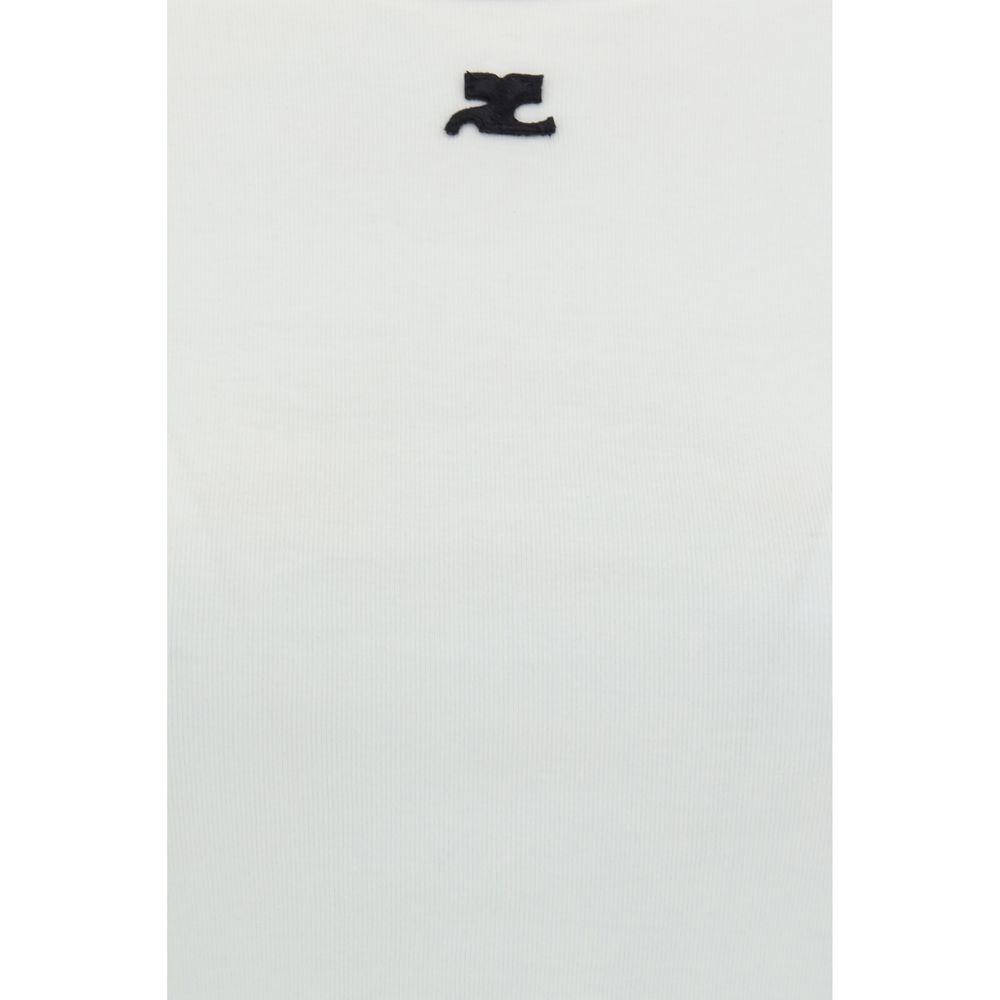 T-Shirt by Courrèges for women in cotton white showcases a dramatic silhouette, elegantly detailed with a dramatic crew neckline and for a truly dramatic finish.