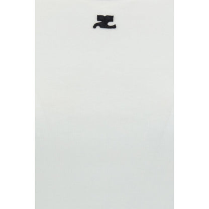 T-Shirt by Courrèges for women in cotton white showcases a dramatic silhouette, elegantly detailed with a dramatic crew neckline and for a truly dramatic finish.