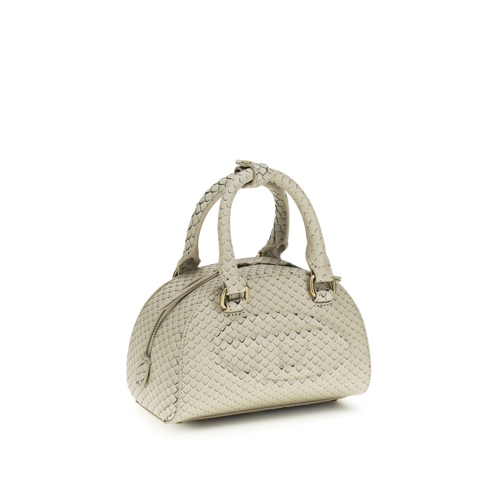 Dome Handbag by Diesel for women in bos taurus calf leather beige features a signature silhouette, showcasing a secure snap & zipper and signature with versatile shoulder-strap, adjustable-strap & handle for a sophisticated look.