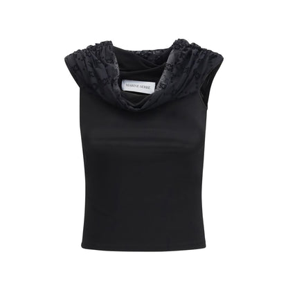 T-Shirt by Marine Serre for women in stretch viscose black features a plush silhouette, showcasing a sophisticated and sleeveless for a truly plush finish.