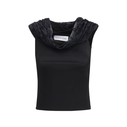 T-Shirt by Marine Serre for women in stretch viscose black features a plush silhouette, showcasing a sophisticated and sleeveless for a truly plush finish.