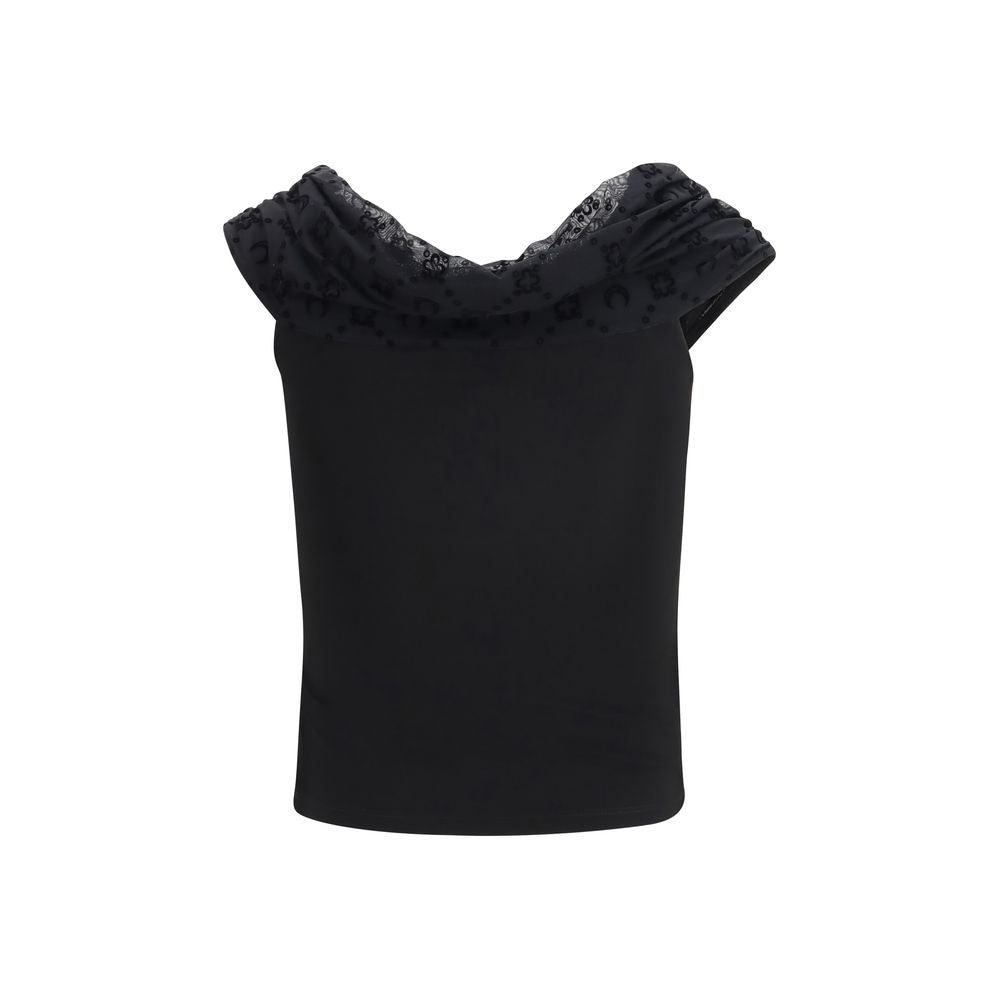 T-Shirt by Marine Serre for women in stretch viscose black showcases a unassuming silhouette, artfully detailed with a refined and unassuming for a sophisticated, contemporary look.