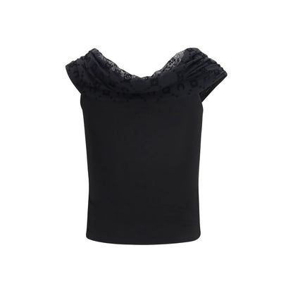 T-Shirt by Marine Serre for women in stretch viscose black showcases a unassuming silhouette, artfully detailed with a refined and unassuming for a sophisticated, contemporary look.