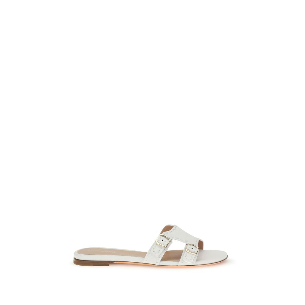 Flat Sandals by Santoni for women in bos taurus calf leather white presents a sculptural silhouette, showcasing the Women's Bos Taurus Calf Leather Flat Sandals design with a sculptural flat and for a premium look.