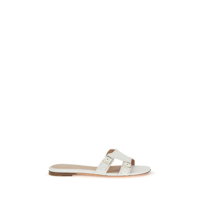 Flat Sandals by Santoni for women in bos taurus calf leather white presents a sculptural silhouette, showcasing the Women's Bos Taurus Calf Leather Flat Sandals design with a sculptural flat and for a premium look.