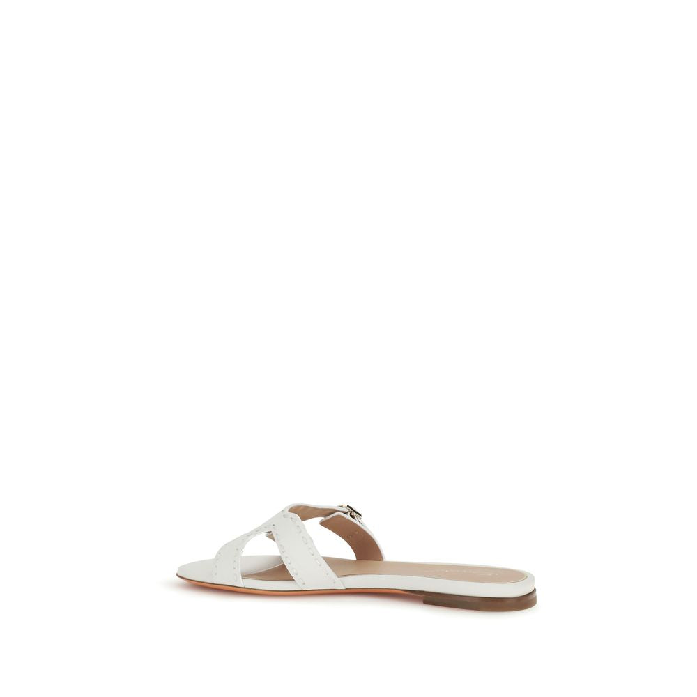 Flat Sandals by Santoni for women in bos taurus calf leather white showcases a sculptural silhouette as Women's Bos Taurus Calf Leather Flat Sandals, defined by a sculptural flat and sculptural for a sculptural look.