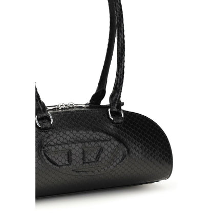 Mini Crossbody Bowling Dome Shoulder Bag by Diesel for women in bos taurus calf leather black features a enviable silhouette, showcasing a secure snap, zipper & button, ample , and enviable shoulder-strap & handle for a enviable finish.
