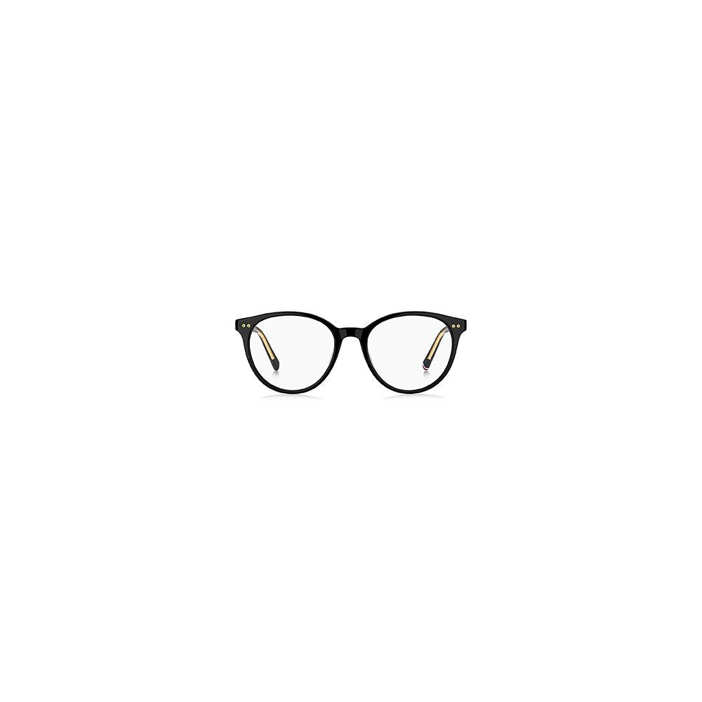 Eyeglasses Frames by Tommy Hilfiger for women in acetate and black showcases a refined silhouette, detailed with a black coloured frame finish and a sophisticated full-frame frame design.