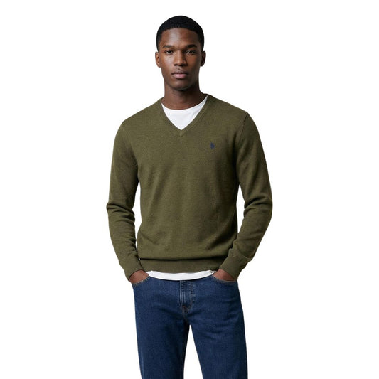 Sweatshirt by U.S. POLO ASSN. for men in cashmere cotton blend green features an magnificent silhouette, showcasing a sophisticated v-neck neckline and detail for a truly magnificent finish.