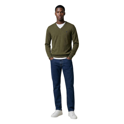 Sweatshirt by U.S. POLO ASSN. for men in cashmere cotton blend green showcases a slouchy chic silhouette, artfully detailed with a slouchy chic v-neck neckline and for a slouchy chic finish.