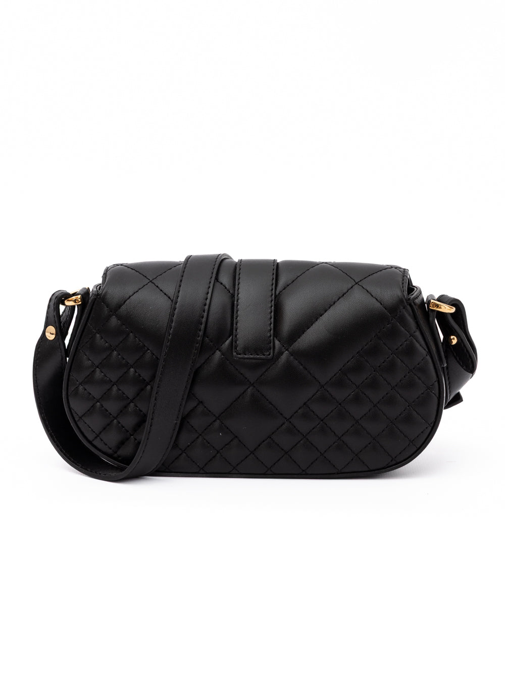 Medium Quilted Shoulder Bag by Versace for women in lamb leather black features an effortlessly chic silhouette with a secure , ample internal-pockets, and versatile shoulder-strap, adjustable-strap & handle for effortlessly chic everyday luxury.