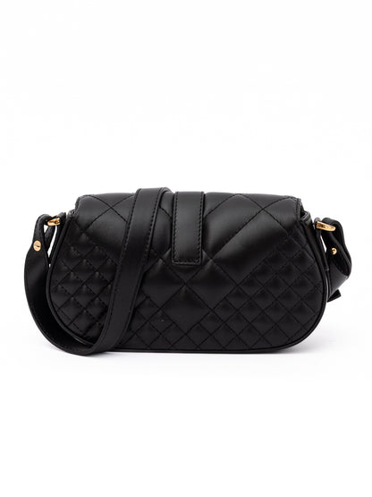 Medium Quilted Shoulder Bag by Versace for women in lamb leather black features an effortlessly chic silhouette with a secure , ample internal-pockets, and versatile shoulder-strap, adjustable-strap & handle for effortlessly chic everyday luxury.