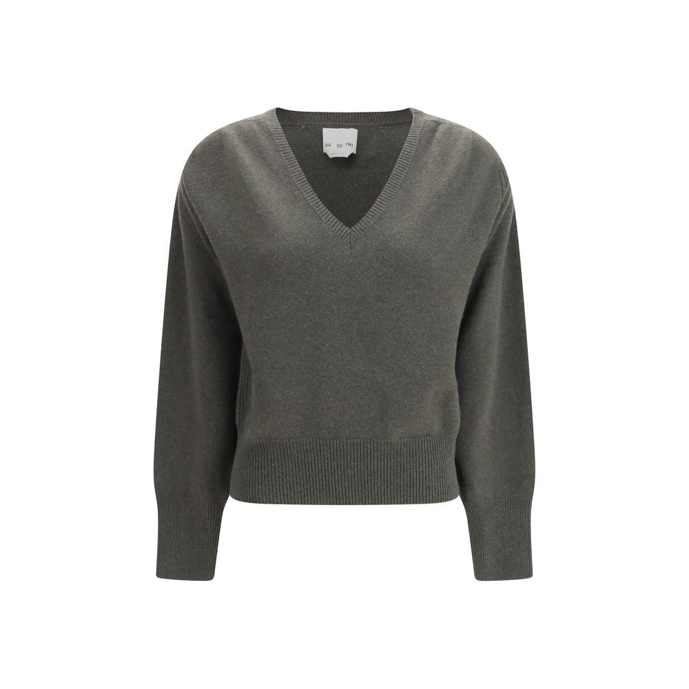Sweater by SA SU PHI for women in cashmere bicolour showcases a downtown chic silhouette, artfully finished with a downtown chic v-neck neckline and long-sleeve for a sophisticated, high-end look.