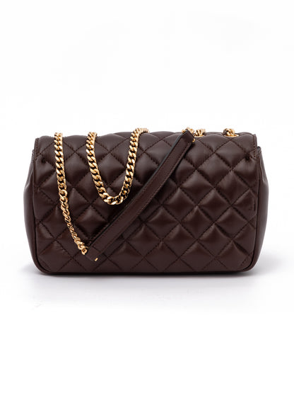 Medium Quilted Shoulder Bag by Versace for women in lamb leather beige & brown features a effortless sophistication silhouette, secured by a with ample internal-pockets and versatile shoulder-strap & handle for a effortless sophistication finish.