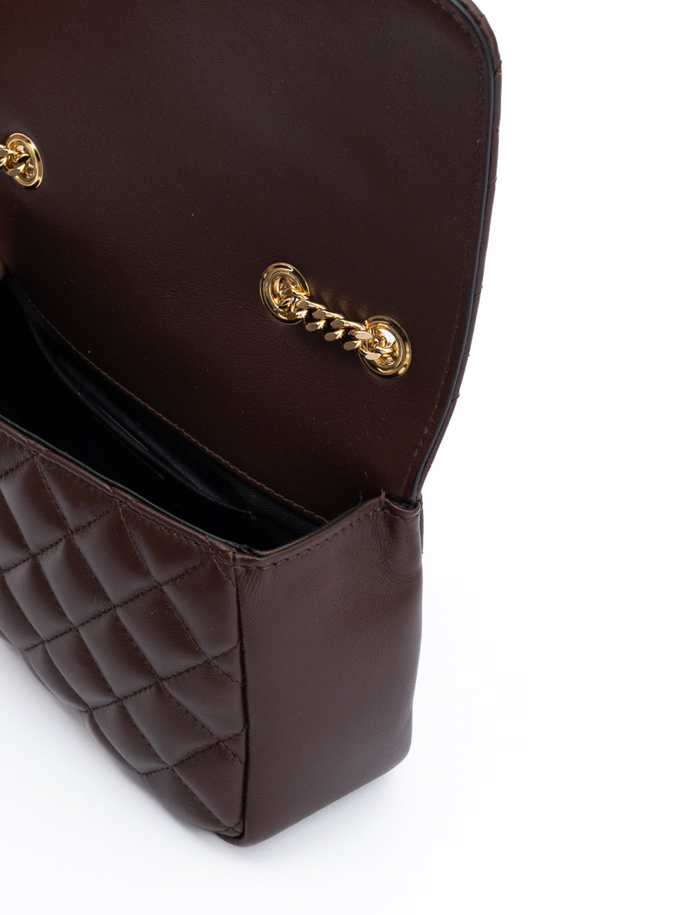 Medium Quilted Shoulder Bag by Versace for women in lamb leather beige & brown features a stately silhouette, showcasing a secure , ample internal-pockets, and stately shoulder-strap & handle for a stately finish.