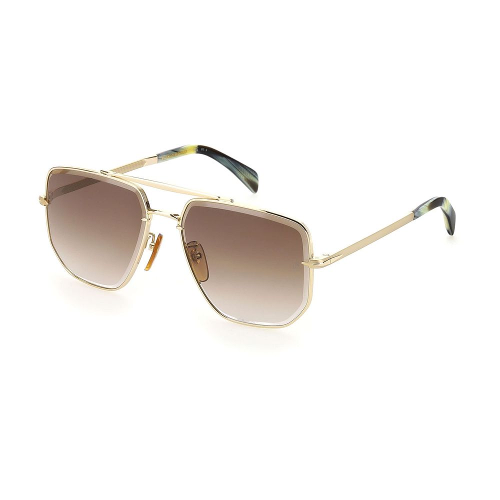 This Sunglasses by David Beckham for men in metal gold presents a sumptuous silhouette, showcasing a sumptuous rectangle full-rim frame design in gold coloured frame and high-performance gradient category-2-medium-tint lens.