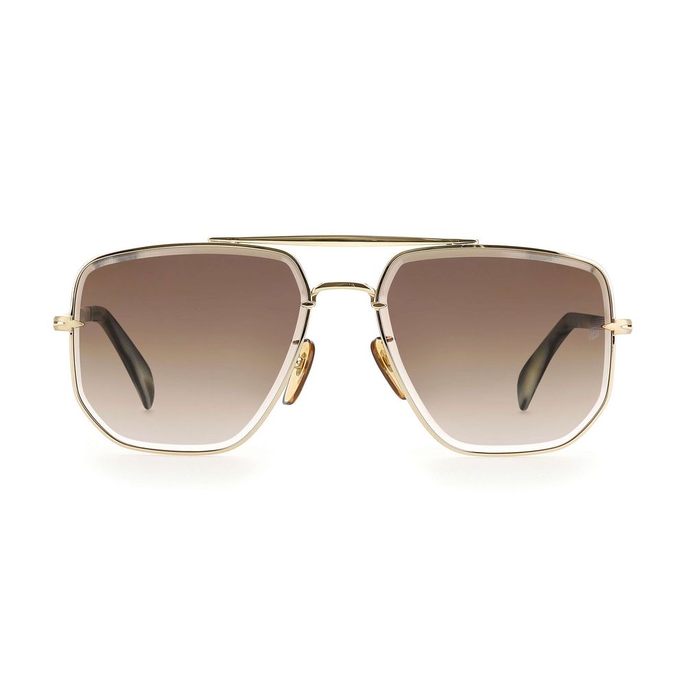 Sunglasses by David Beckham for men in metal gold features an lustrous rectangle full-rim frame design with gold coloured frame detailing and gradient category-2-medium-tint lens for a lustrous aesthetic.