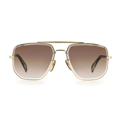 Sunglasses by David Beckham for men in metal gold features an lustrous rectangle full-rim frame design with gold coloured frame detailing and gradient category-2-medium-tint lens for a lustrous aesthetic.