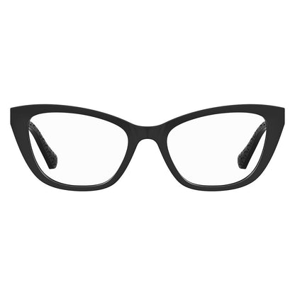 Eyeglasses Frames by Love Moschino for women in cellulose propionate black features an refined silhouette, showcasing the refined black coloured frame and sophisticated full-frame frame design.