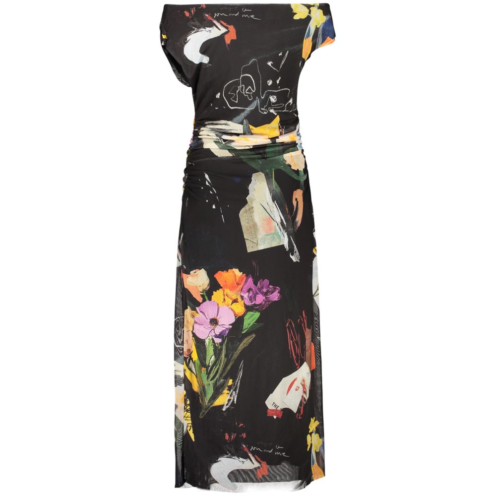 Dress by Desigual for women in stretch viscose black & patterned presents a sinuous silhouette, showcasing a sophisticated and detailed with a sinuous midi for a refined finish.