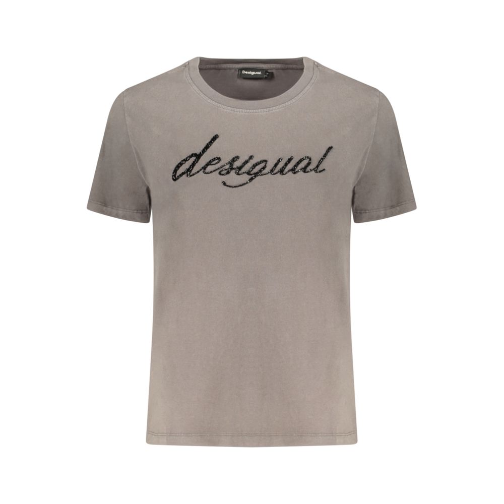 T-Shirt by Desigual for women in cotton canvas gray showcases a chic silhouette, artfully detailed with a chic and for a chic finish.