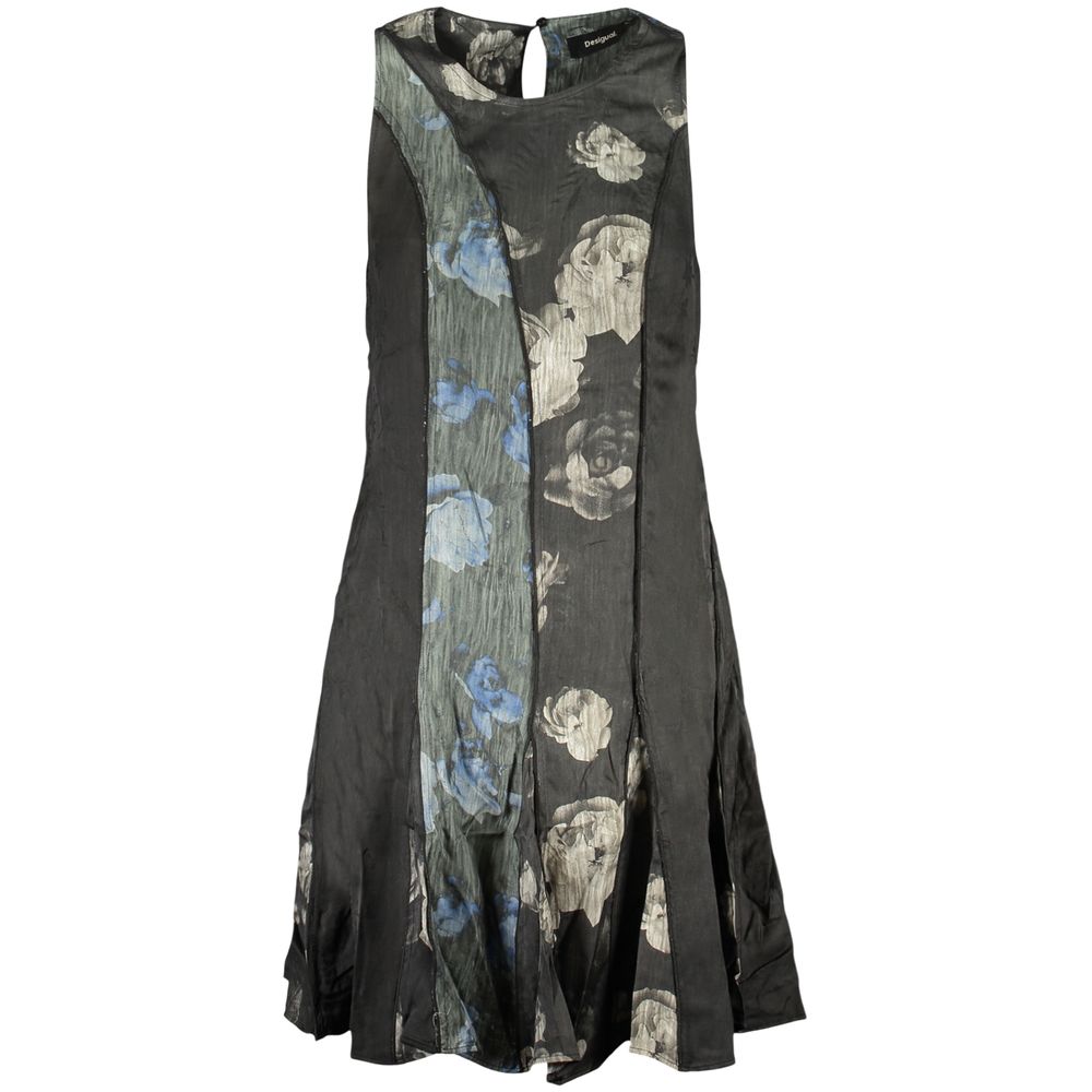 Dress by Desigual for women in viscose black & patterned presents a sinuous silhouette, showcasing a sophisticated and sleeveless detailed with a sinuous short for a refined finish.