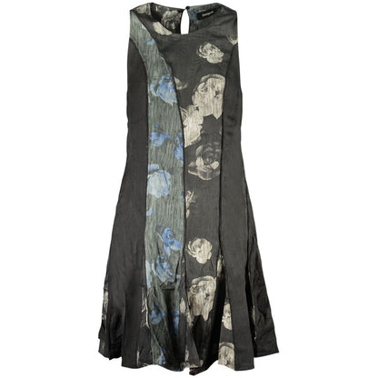Dress by Desigual for women in viscose black & patterned presents a sinuous silhouette, showcasing a sophisticated and sleeveless detailed with a sinuous short for a refined finish.