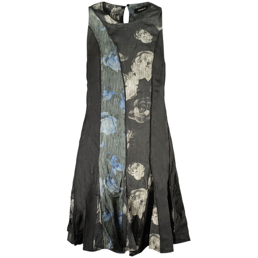 Dress by Desigual for women in viscose black & patterned presents a sinuous silhouette, showcasing a sophisticated and sleeveless detailed with a sinuous short for a refined finish.