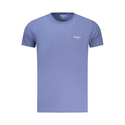 T-Shirt by Pepe Jeans for men in stretch cotton blue showcases a fashionable silhouette, elegantly detailed with a fashionable and for a sophisticated, high-fashion look.