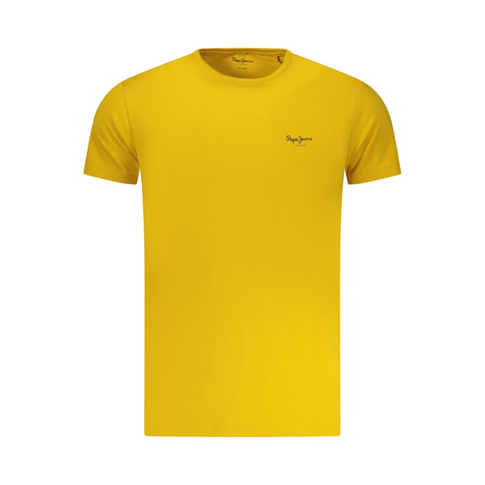 T-Shirt by Pepe Jeans for men in stretch cotton yellow showcases a fashionable silhouette, elegantly detailed with a fashionable and for a sophisticated, high-fashion look.