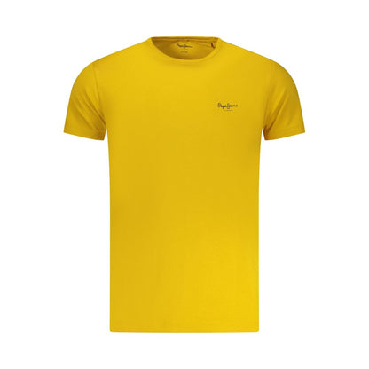 T-Shirt by Pepe Jeans for men in stretch cotton yellow showcases a fashionable silhouette, elegantly detailed with a fashionable and for a sophisticated, high-fashion look.
