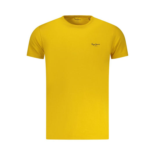 T-Shirt by Pepe Jeans for men in stretch cotton yellow showcases a fashionable silhouette, elegantly detailed with a fashionable and for a sophisticated, high-fashion look.