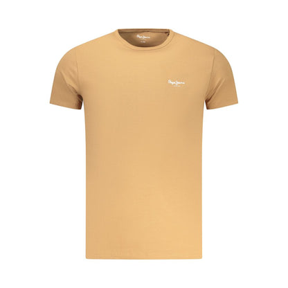 T-Shirt by Pepe Jeans for men in cotton brown & print showcases a fashionable silhouette, elegantly detailed with a fashionable and crew neckline for a sophisticated, high-fashion look.