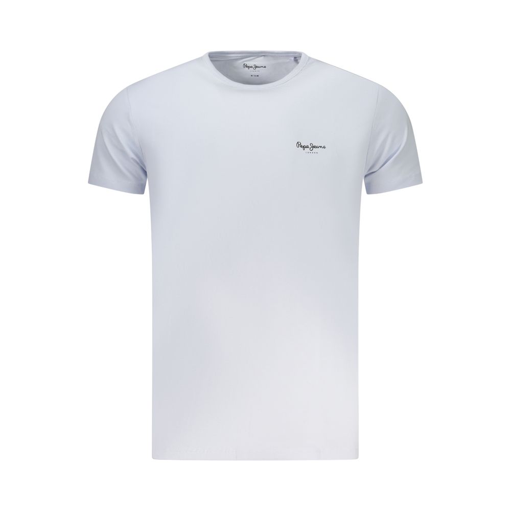 T-Shirt by Pepe Jeans for men in cotton blue & print showcases a dramatic silhouette, elegantly detailed with a dramatic crew neckline and for a truly dramatic finish.