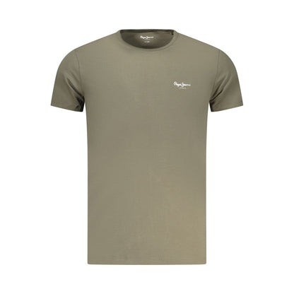 T-Shirt by Pepe Jeans for men in cotton green & print showcases a unassuming silhouette, artfully detailed with a refined crew neckline and unassuming for a sophisticated, contemporary look.