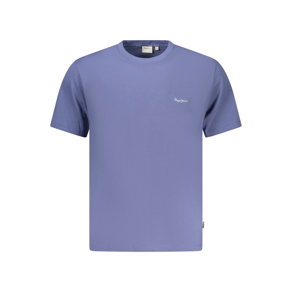 T-Shirt by Pepe Jeans for men in cotton blue showcases a fashionable silhouette, elegantly detailed with a fashionable and crew neckline for a sophisticated, high-fashion look.